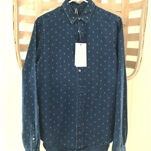 Zara men chambray long sleeve button down • small